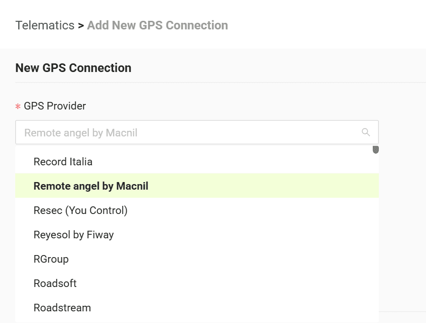 Select your GPS provider from the list