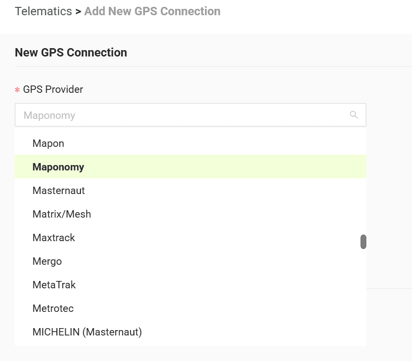 Select your GPS provider from the list