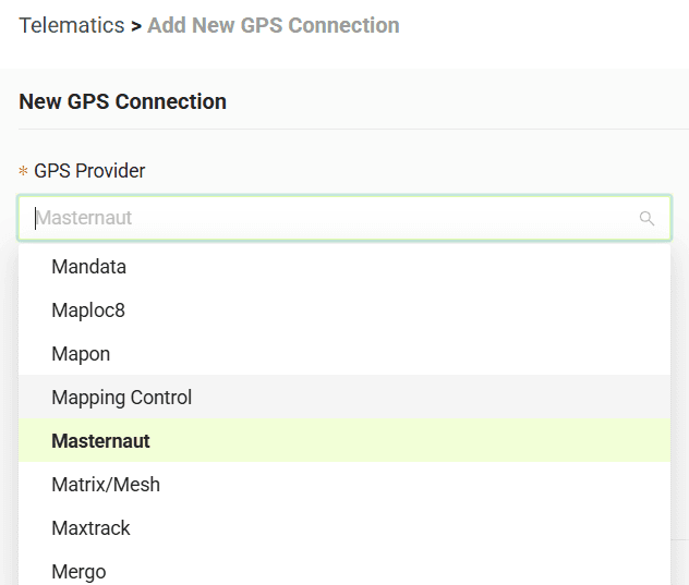 Select your GPS provider from the list