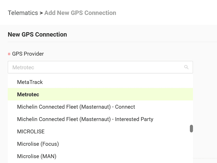 Select your GPS provider from the list