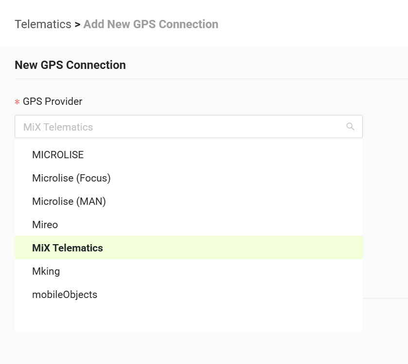 Select your GPS provider from the list
