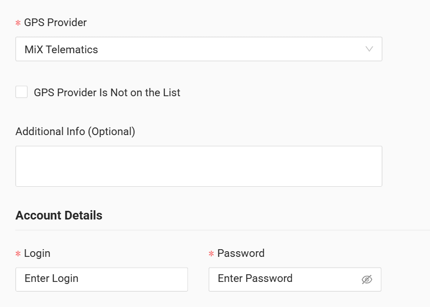 In the form enter the login and password received from your GPS provider