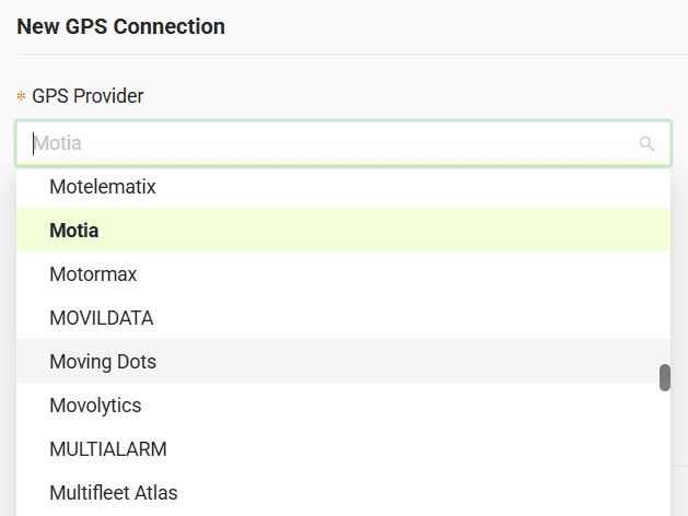 Select your GPS provider from the list