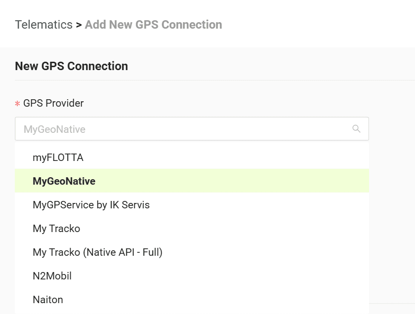 Select your GPS provider from the list