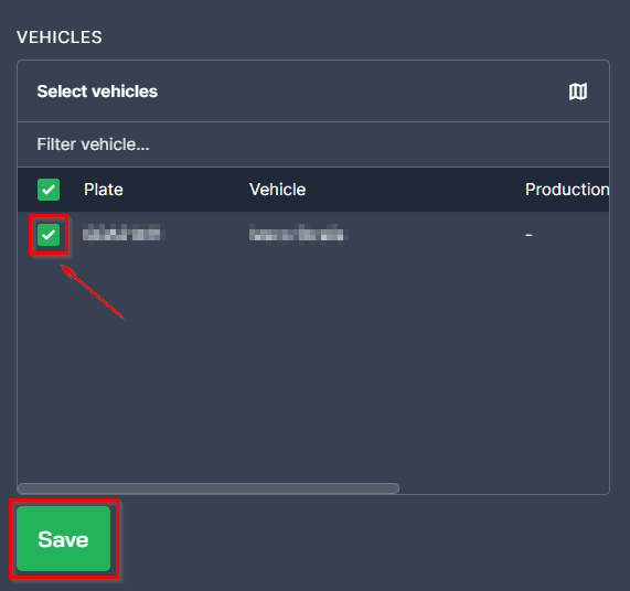 Select the vehicles you want to share and click “Save”