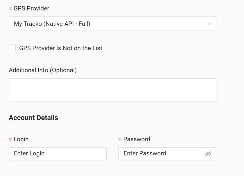 In the form enter the login and password received from your GPS provider