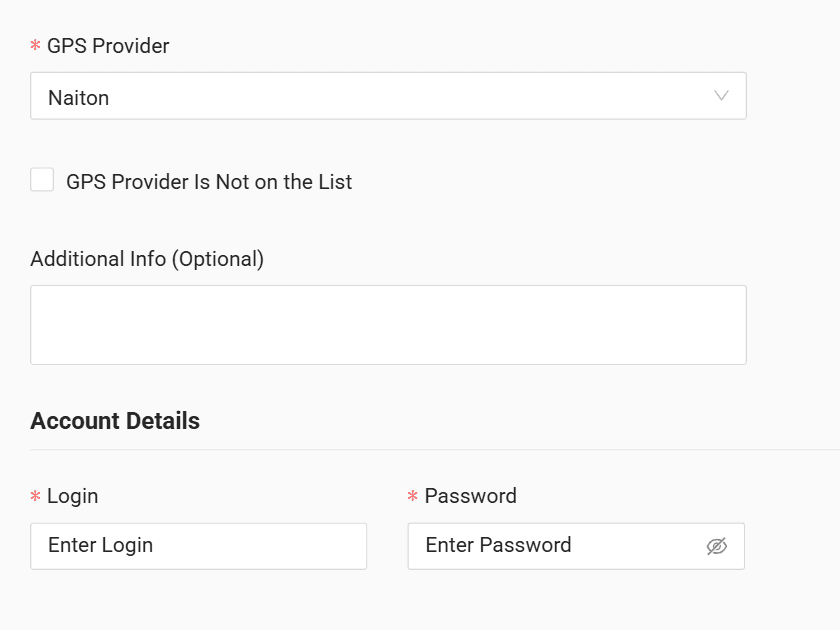 In the form enter the login and password received from your GPS provider