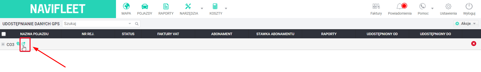 Click the "Show source data" icon next to the name of the created sharing