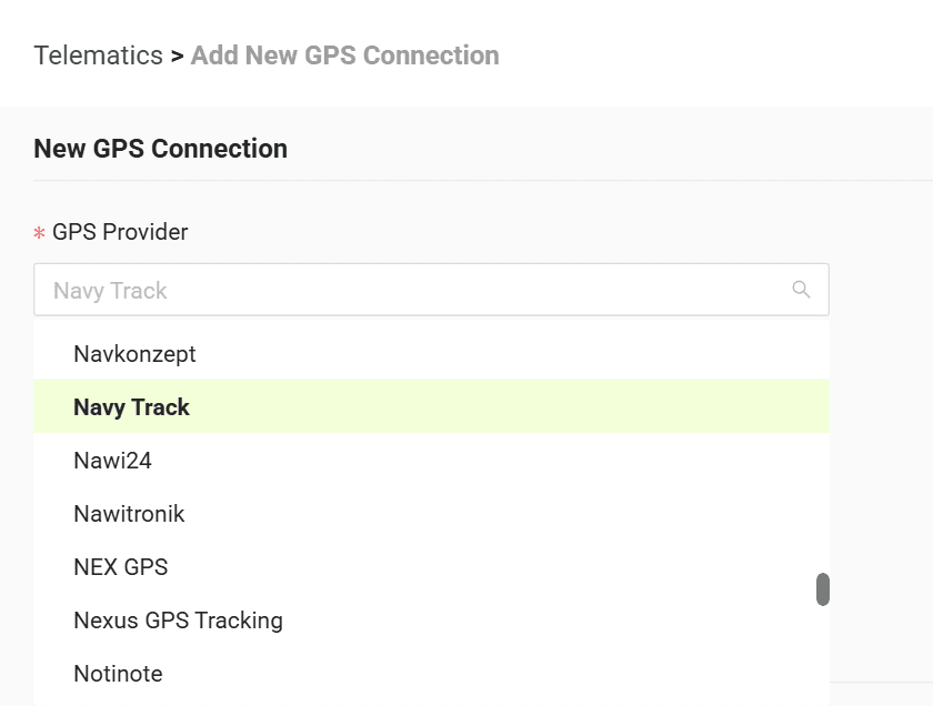 Select your GPS provider from the list