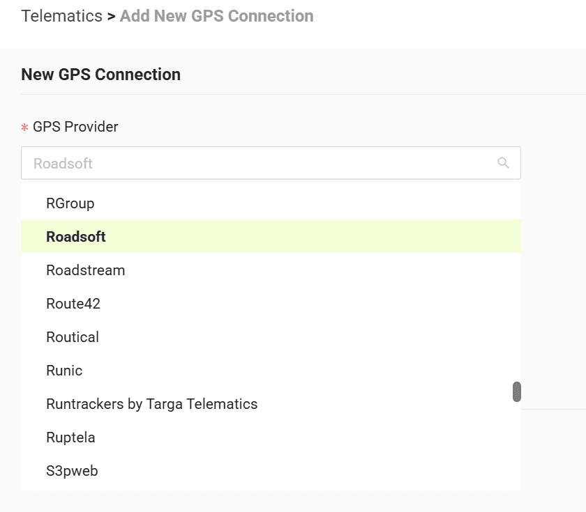Select your GPS provider from the list