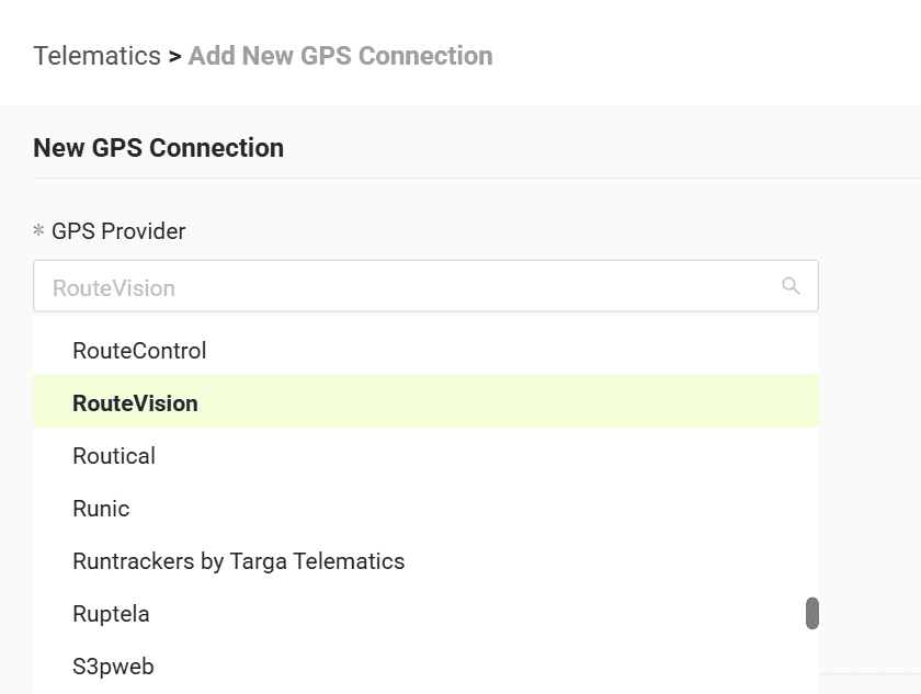 Select your GPS provider from the list