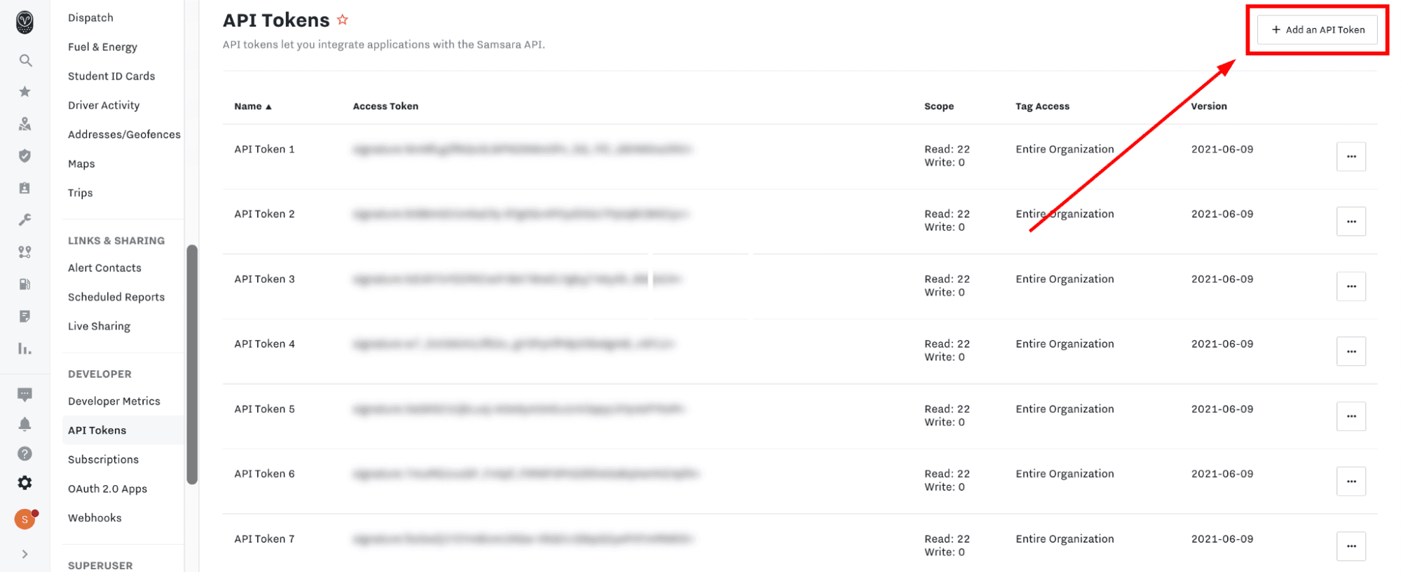 Click "Add an API token"