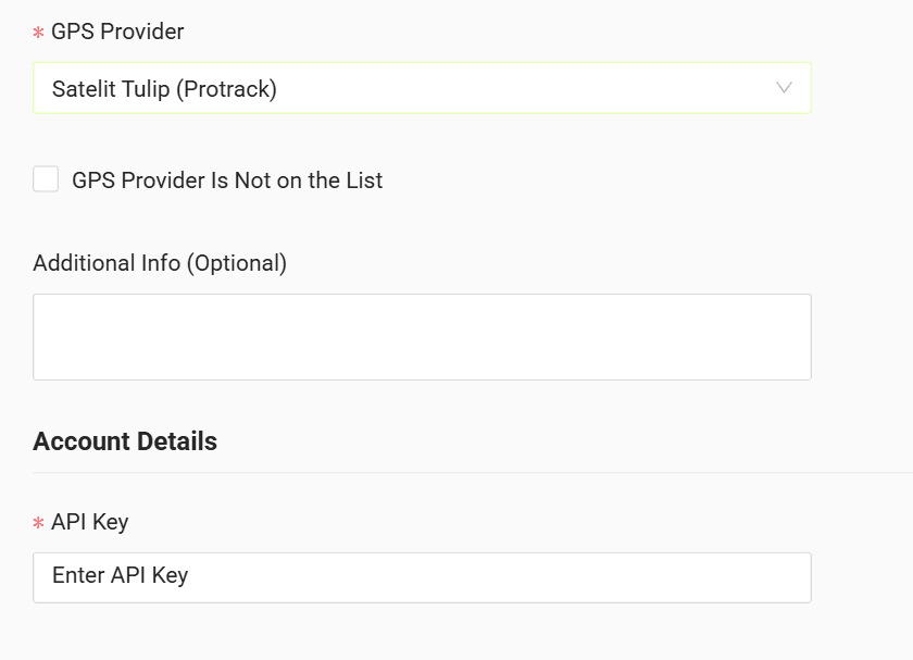 In the form enter the API key received from your GPS provider