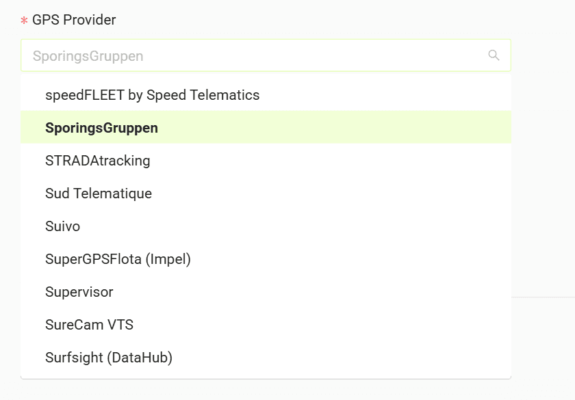 Select your GPS provider from the list