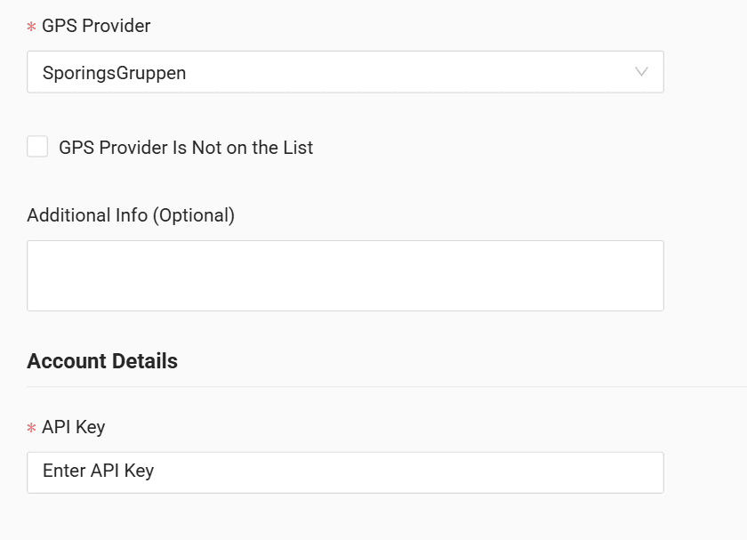 In the form enter the API key received from your GPS provider
