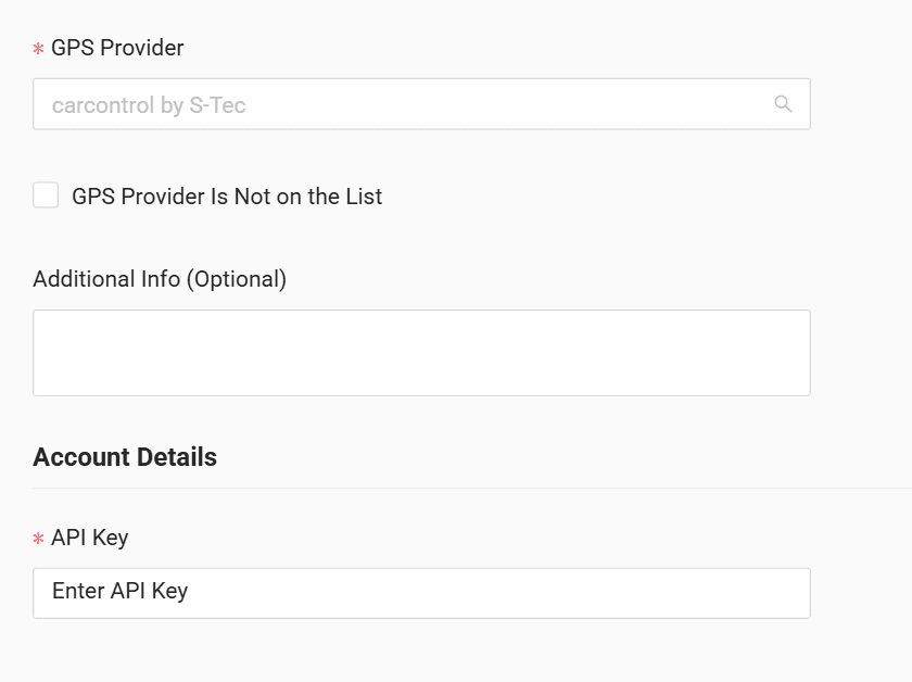In the form enter the API key received from your GPS provider