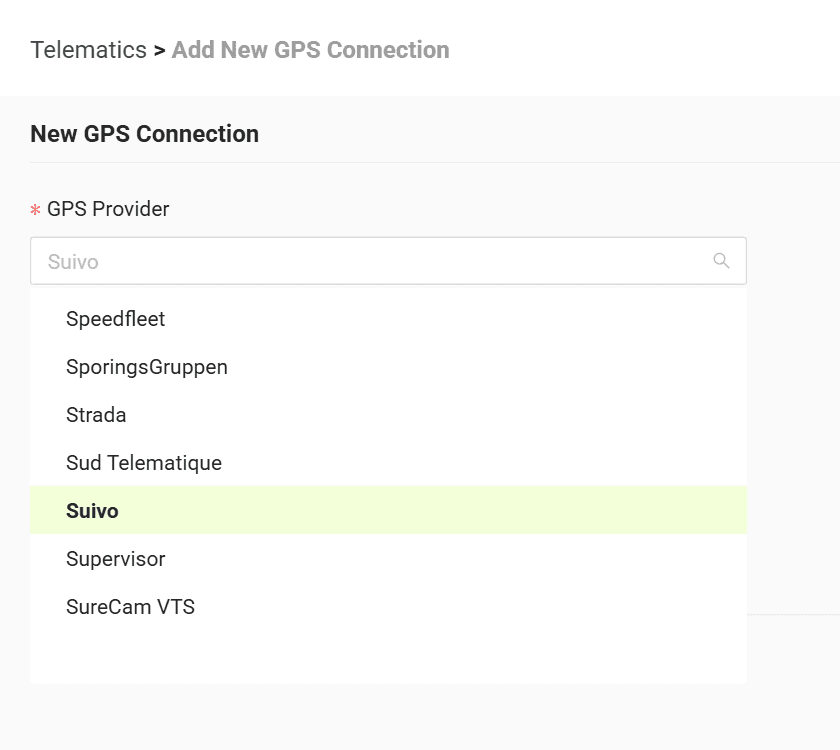Select your GPS provider from the list