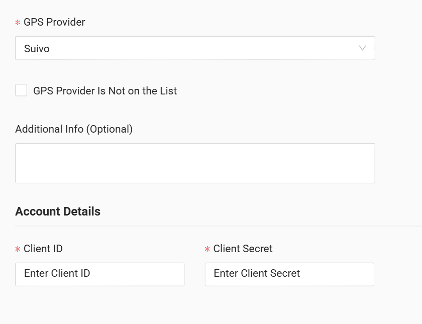 In the form enter the Client ID and Client Secret received from your GPS provider