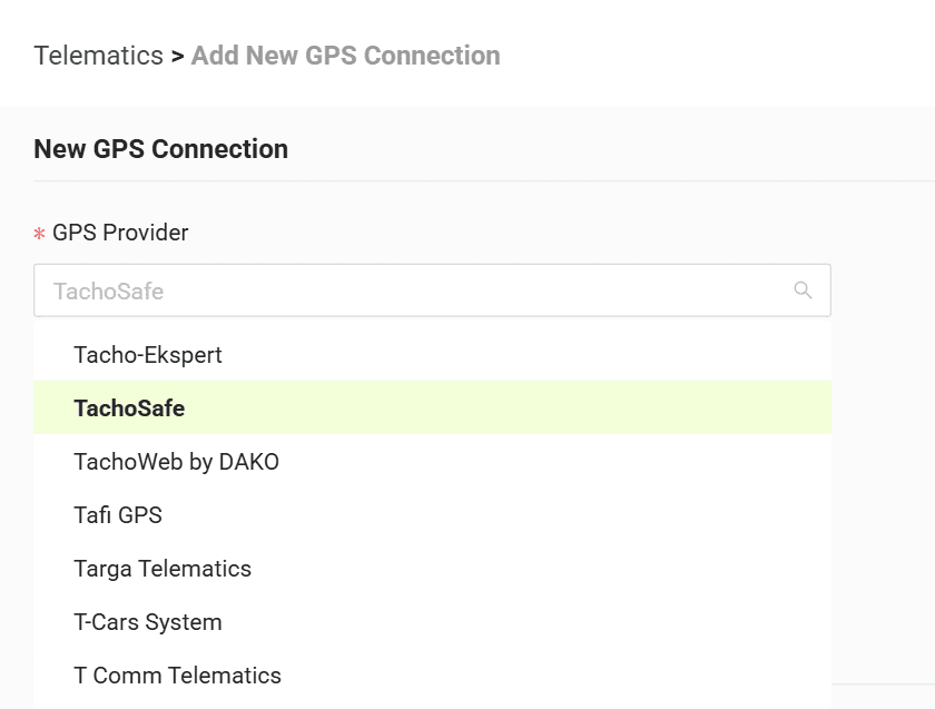 Select your GPS provider from the list
