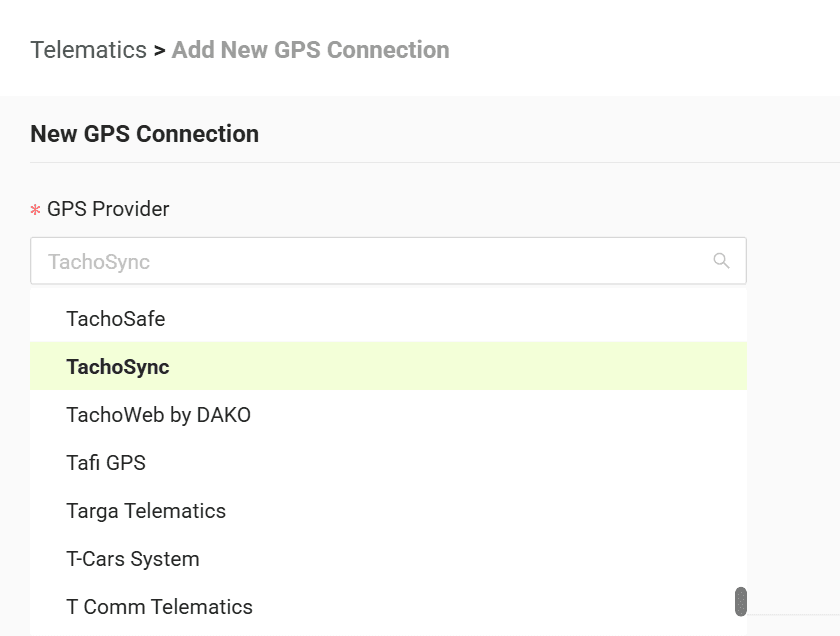 Select your GPS provider from the list