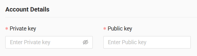 In the form, enter private key and public key received from your GPS provider