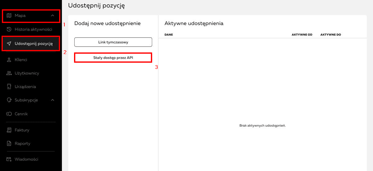Go to: Map → Share location, then click "Permanent API access"