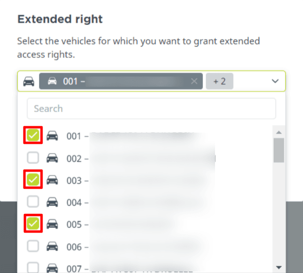 Click “Select vehicles” and select vehicles, that you want to share