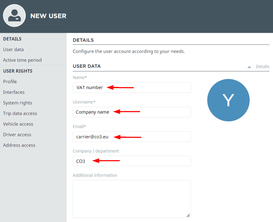 Fill out “Name”, “Username”, “E-mail” and “Company” fields
In the “Name” field, enter your company’s VAT number and in the “Username” field, enter company name!