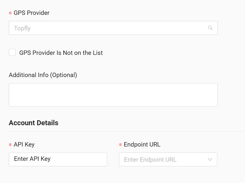 In the form enter the API key received from your GPS provider
and select from the "Endpoint" list the server on which the provider issued the key