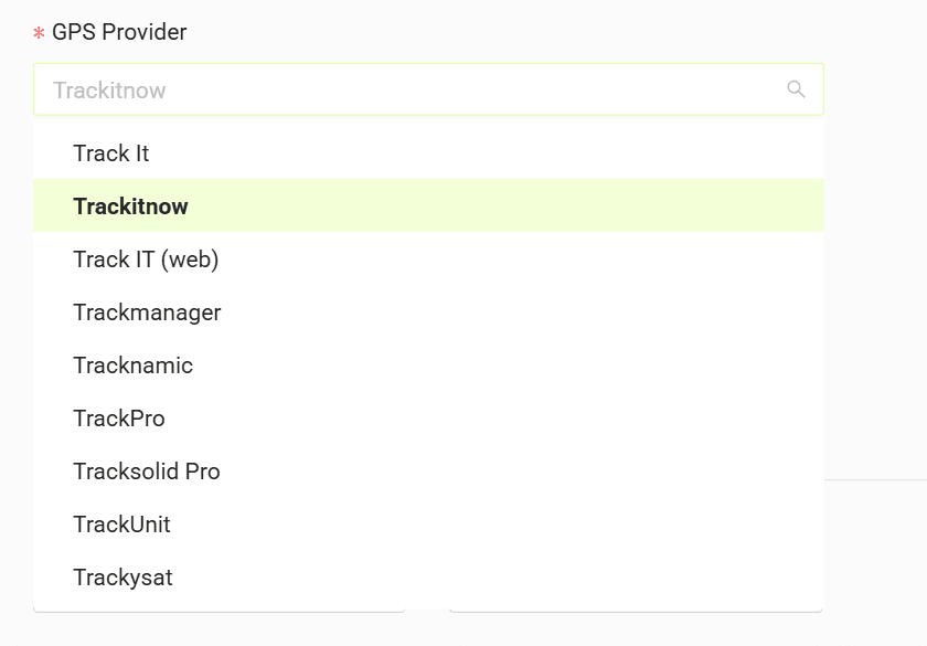 Select your GPS provider from the list