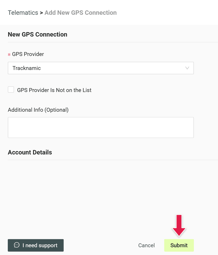 Click "Submit" to create the account