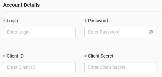 In the form, enter the Client ID, Client Secret, username and password for the created user