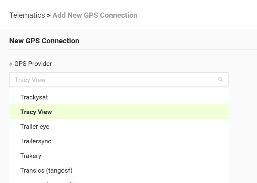 Select your GPS provider from the list