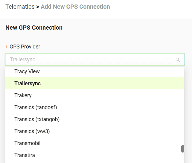 Select your GPS provider from the list