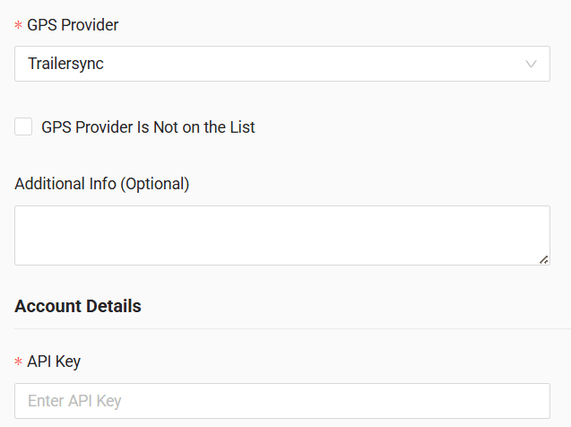 In the form, enter the API key received from your GPS provider