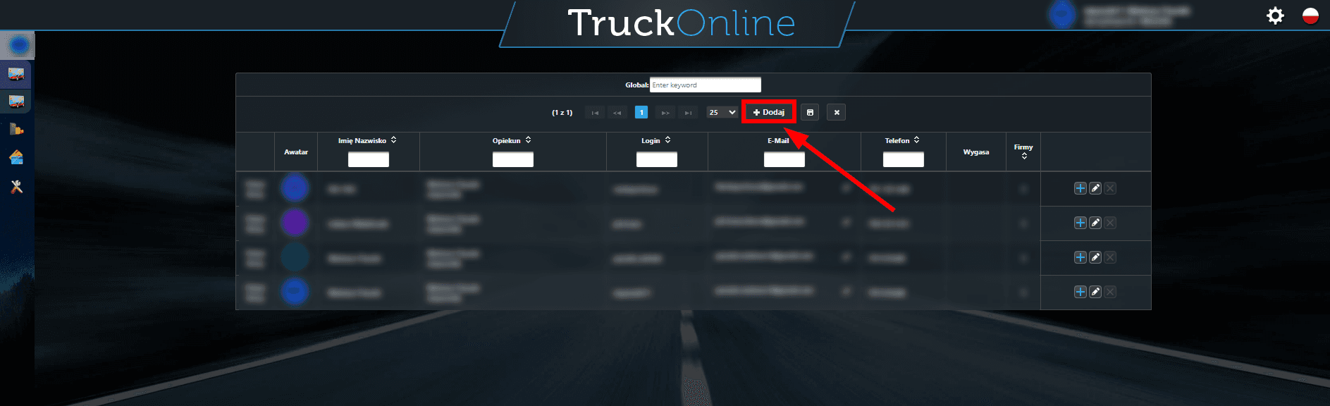 Click "+ Add" to create a new user