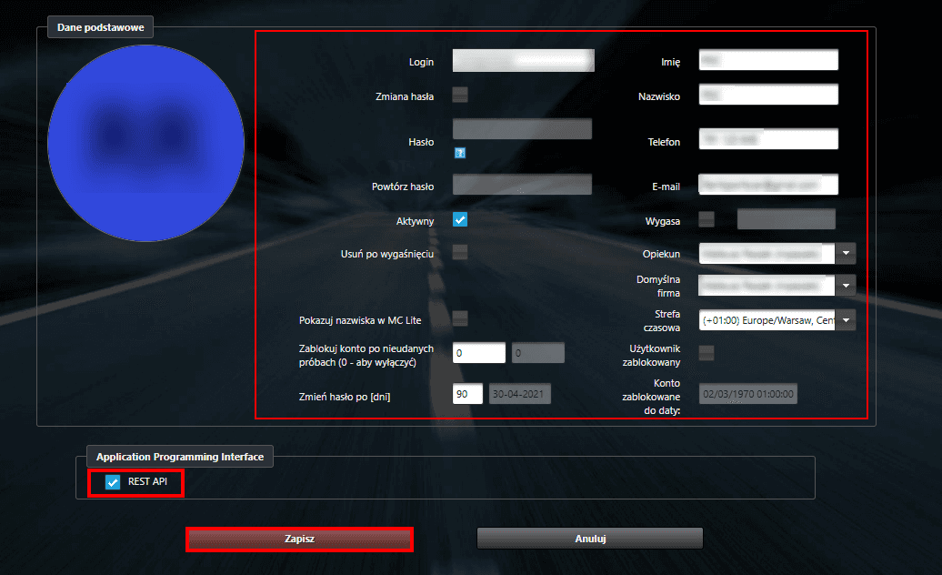 Fill in the user details, enable the "REST API" option and click "Save"