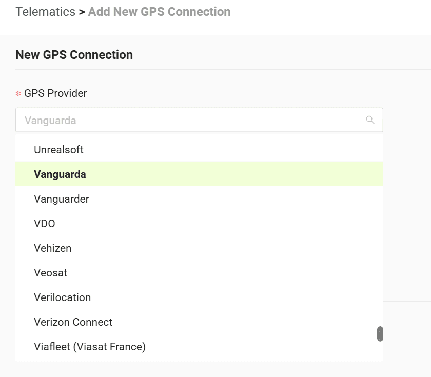 Select your GPS provider from the list