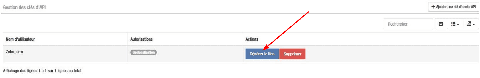 To generate a sharing link for the key, click the blue “Generate” button