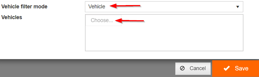 In “Vehicle filtering mode” select “Vehicle” and choose from the list the vehicles you want to share, then click “Save”