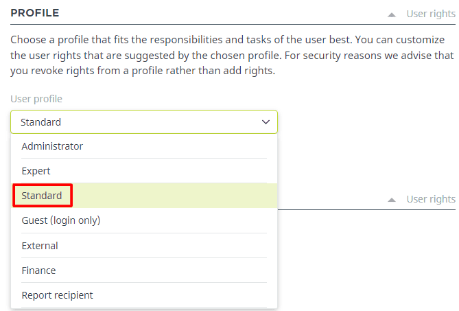 In "Profile" section select "Standard"
