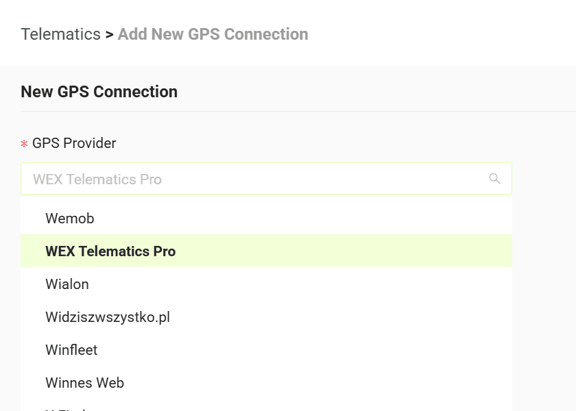 Select your GPS provider from the list