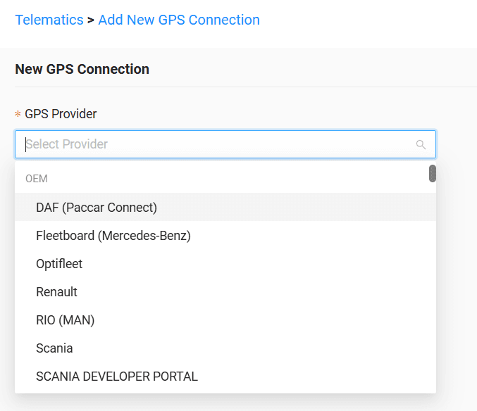 Select your GPS provider from the list