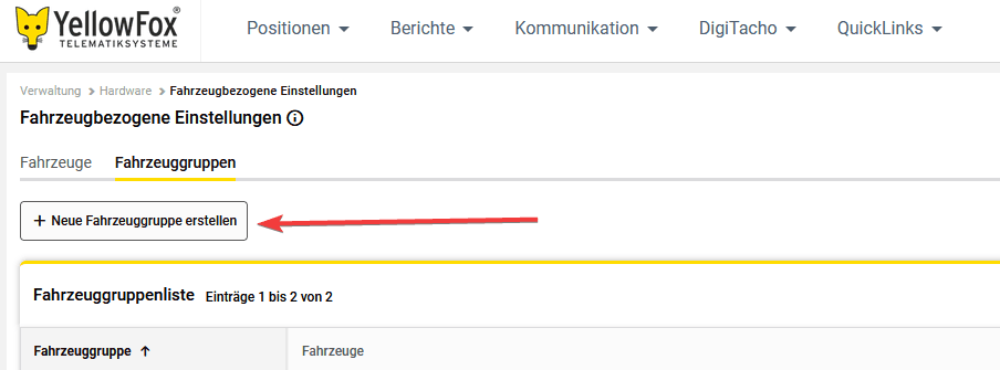 Click on “Neue Fahrzeuggruppe erstellen”