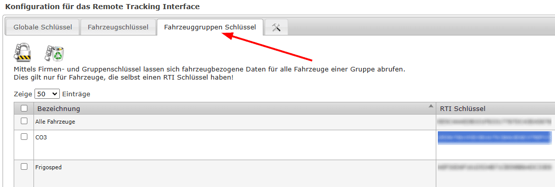 Go to “Fahrzeuggruppen Schlüssel”