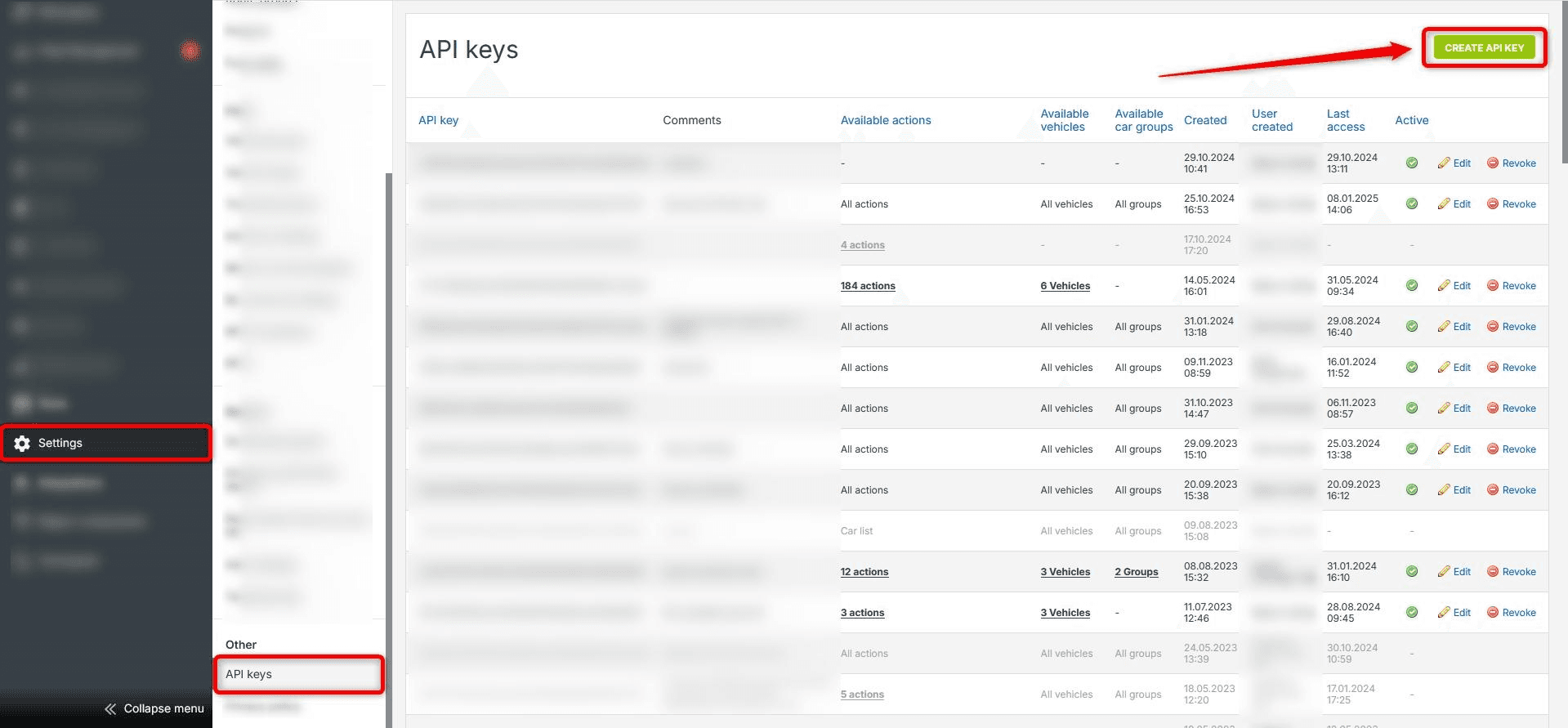 Go to "Settings" -> "API keys" and click "Create API key"