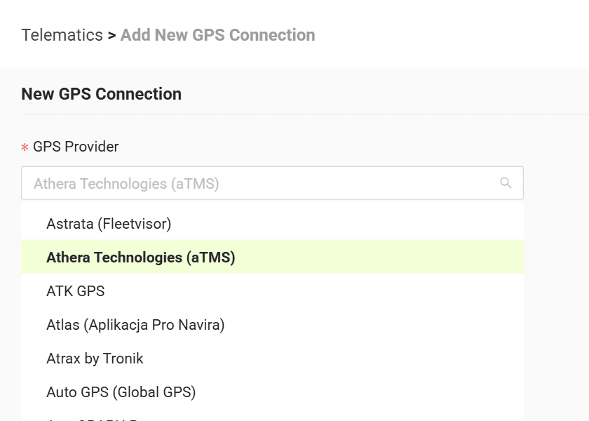 Select your GPS provider from the list