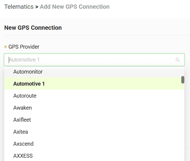 Select your GPS provider from the list