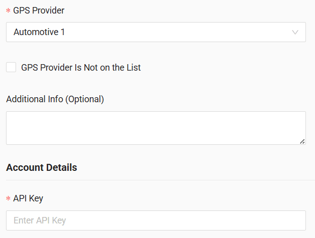 In the form, enter the API key received from your GPS provider
