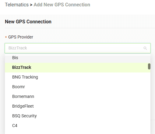 Select your GPS provider from the list